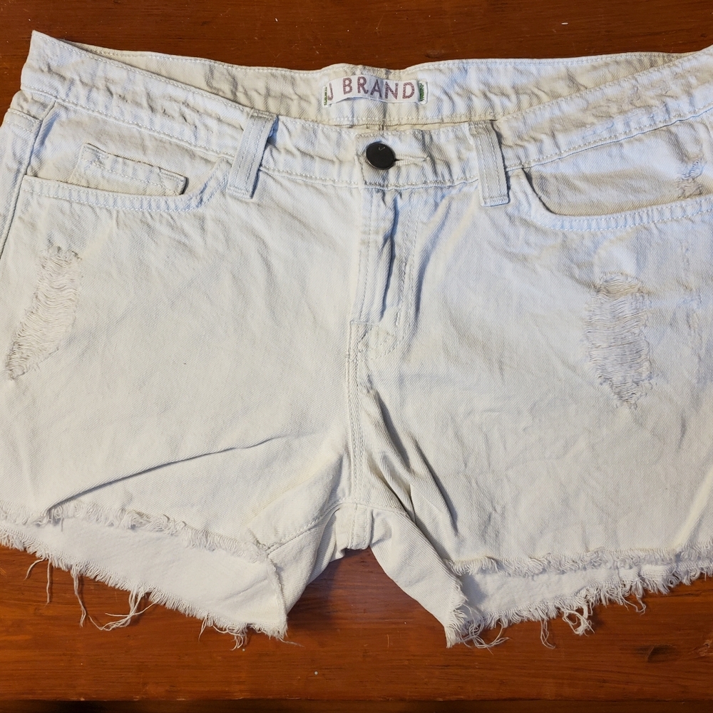 J Brand White Jean Shorts Distressed Frayed Hem